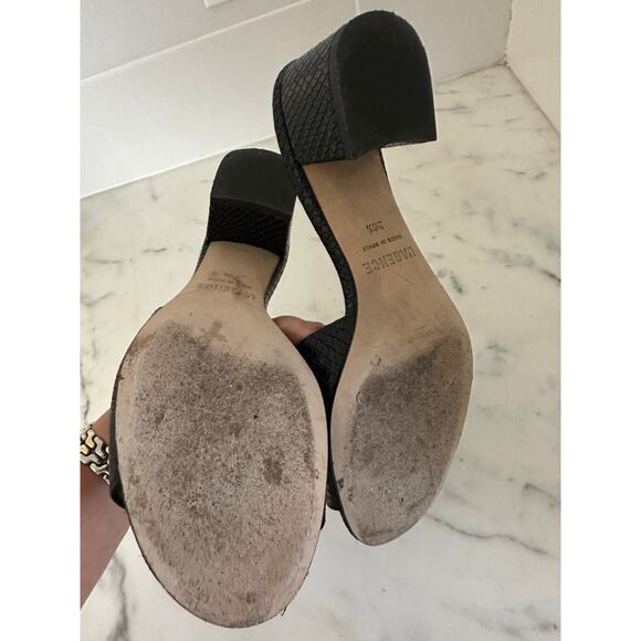 L’agence Black Embossed Leather Open Toe Block Heel Slip On Sandals - Picture 9 of 10